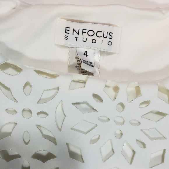 Enfocus Studio Ivory Sheath Dress Size 4 Floral Cutout Stretch Cocktail Party - Picture 12 of 16